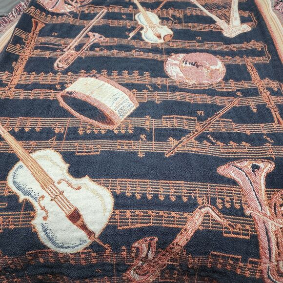 Goodwin  Weavers Musical Instrumental Tapestry Throw Blanket  100% Cotton USA - Picture 2 of 4
